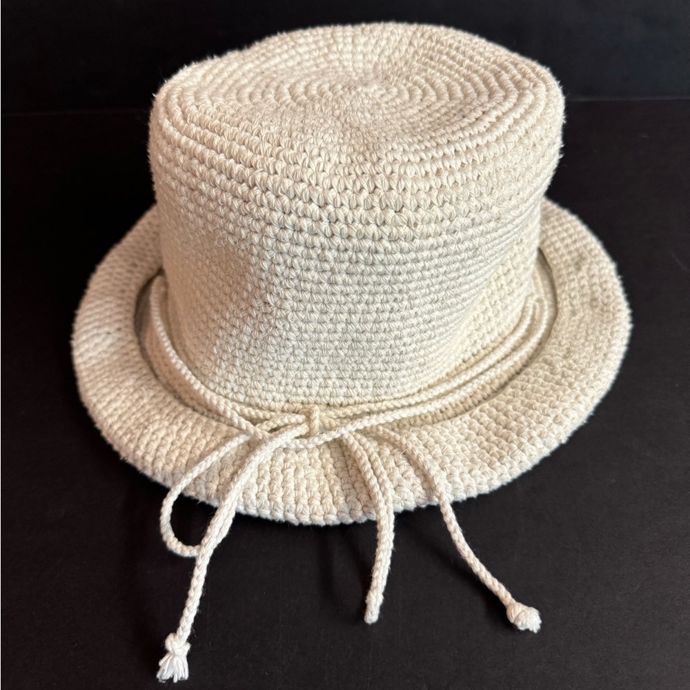 The Scala Collection-Natural fiber Stylish white rolled brim bucket hat.